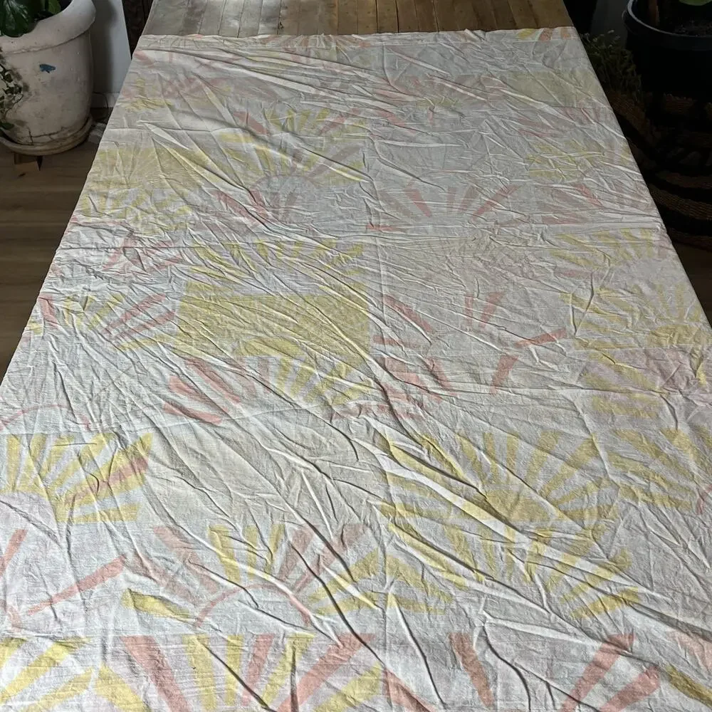 Yellow Orange Cotton Fabric Shower Curtain 69 x 70 Sun Motif Design